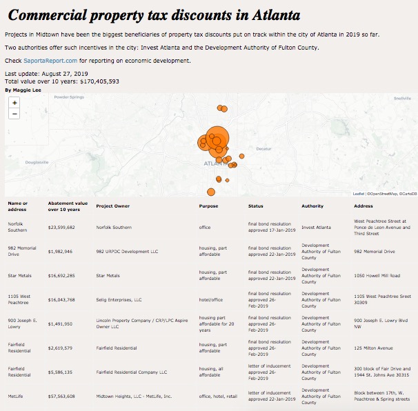 thumbnail preview of map and list of property tax discounts in Atlanta